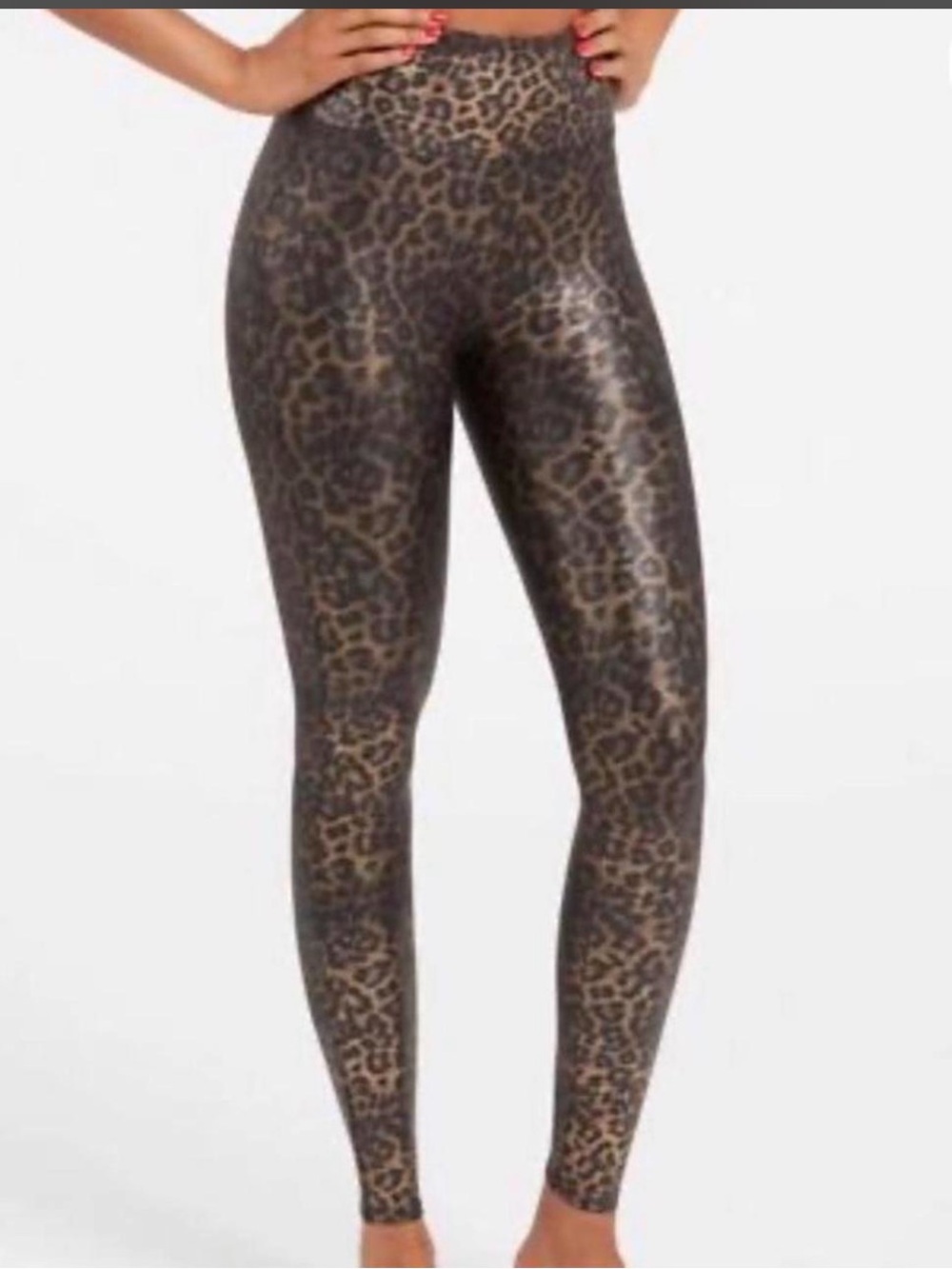 🐆 Spanx Faux Leather Leopard Shine Leggings Size M | Excellent